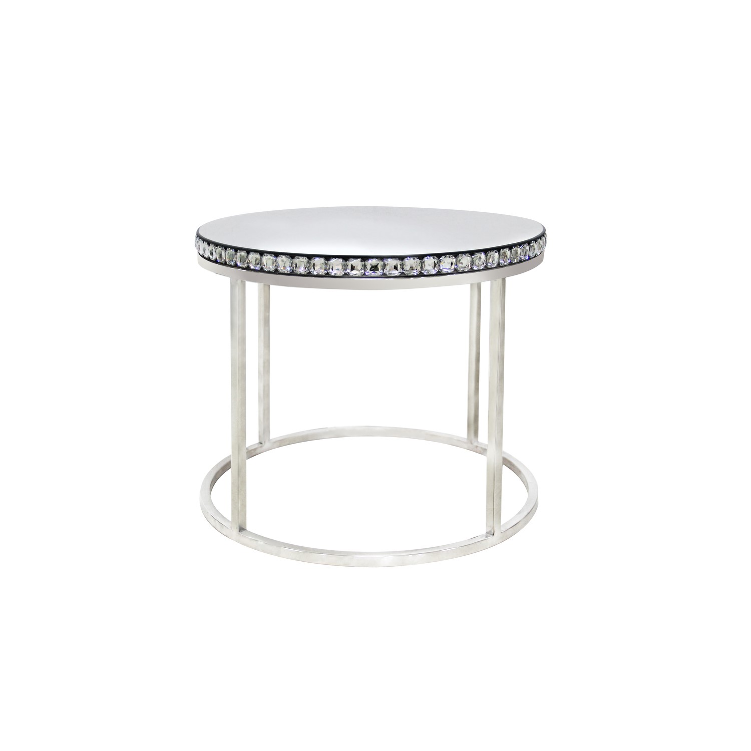 Round Mirrored Coffee Tables with Diamond Gems Set of 2