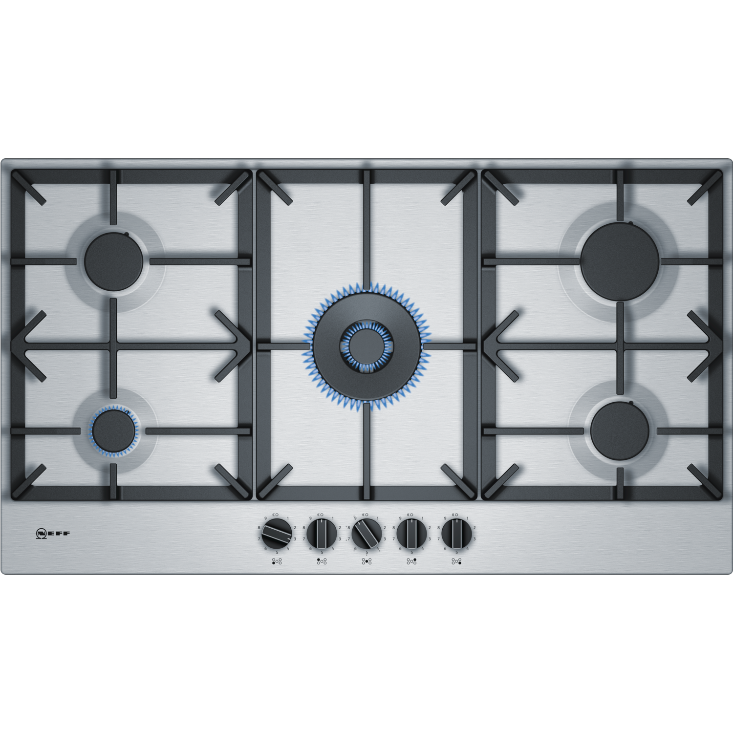 Refurbished Neff T29DS69N0 90cm 5 Burner Gas Hob Stainless Steel With Cast Iron Pan Stands