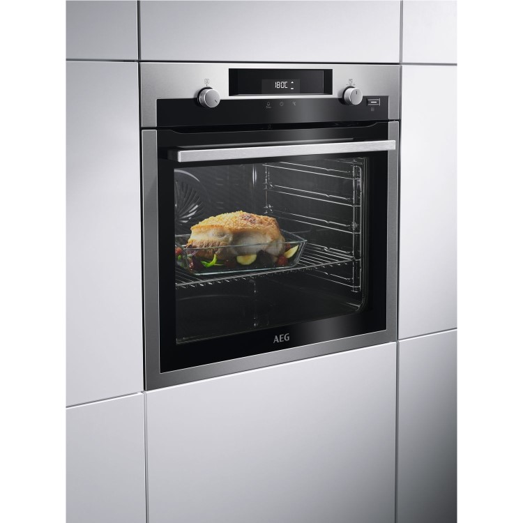 AEG 6000 Pyrolytic Electric Single Oven with Fast Heat Up - Stainless Steel