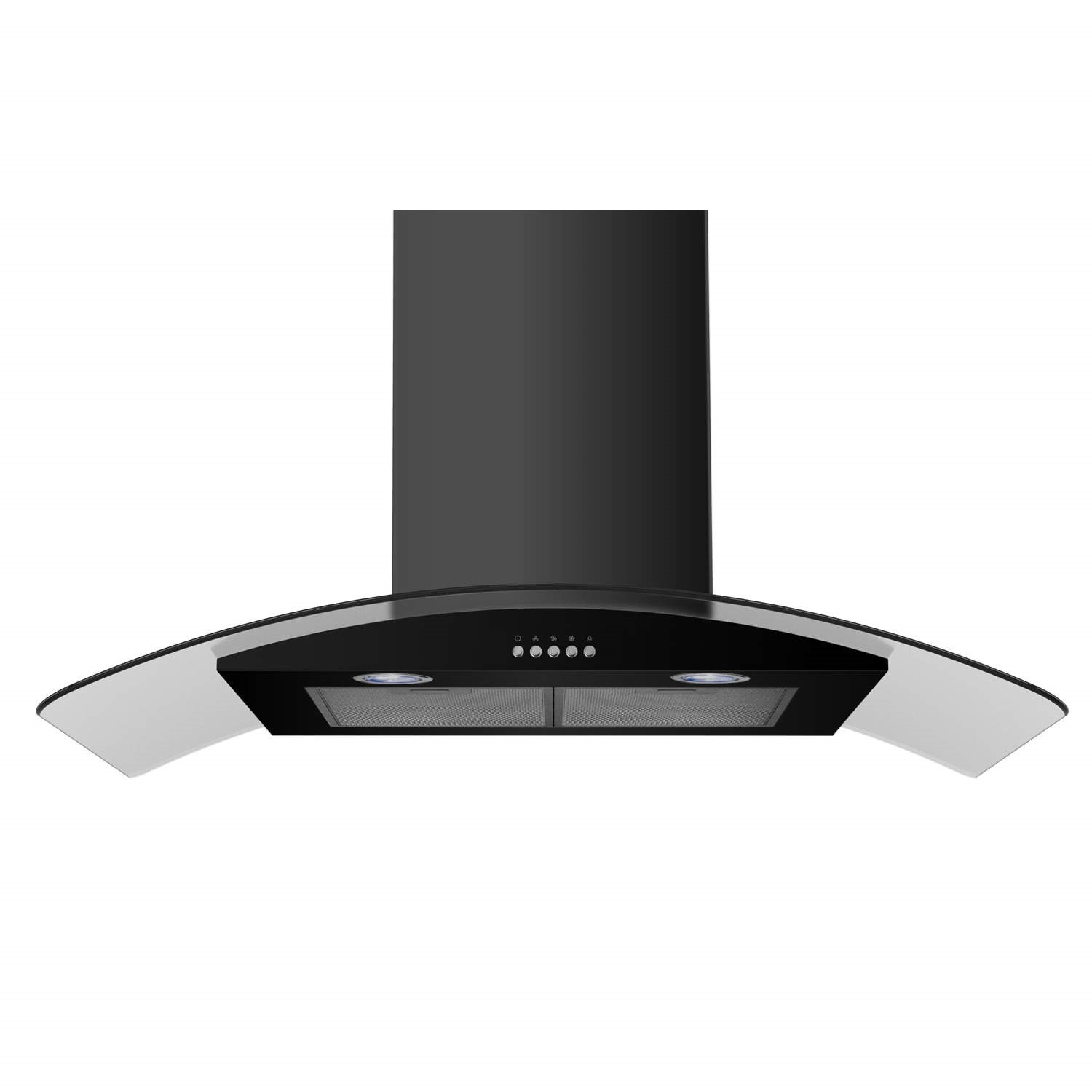 90cm Curved Glass Satin Black Push Button Chimney Cooker Hood