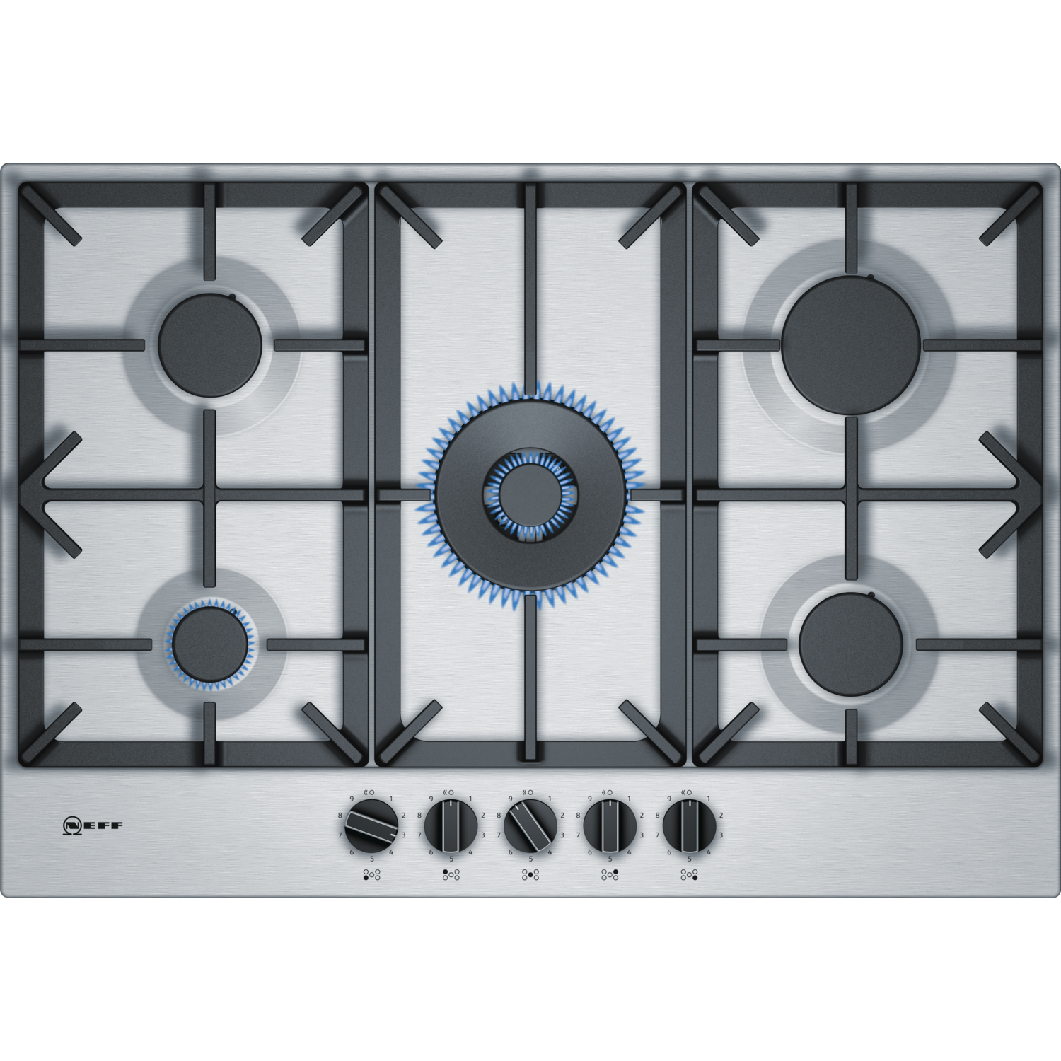 Refurbished Neff N70 T27DS59N0 75cm 5 Burner Gas Hob Stainless Steel With Cast Iron Pan Stands