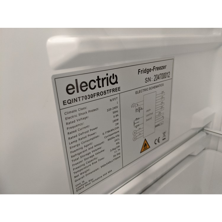 Refurbished electriQ 241 Litre Integrated Fridge Freezer 70/30 Split 177cm Tall Frost Free 54cm Wide - White