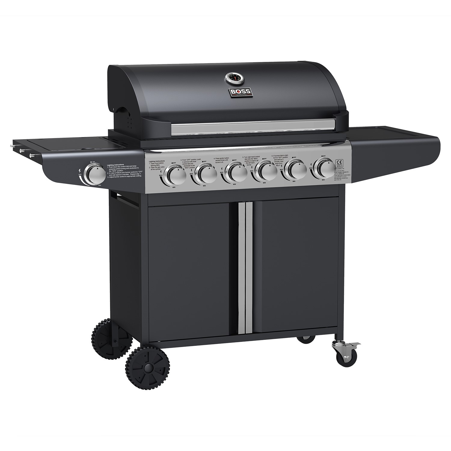 Boss Grill Kentucky Premium 6 Burner Gas + 1 Side Burner BBQ in Black