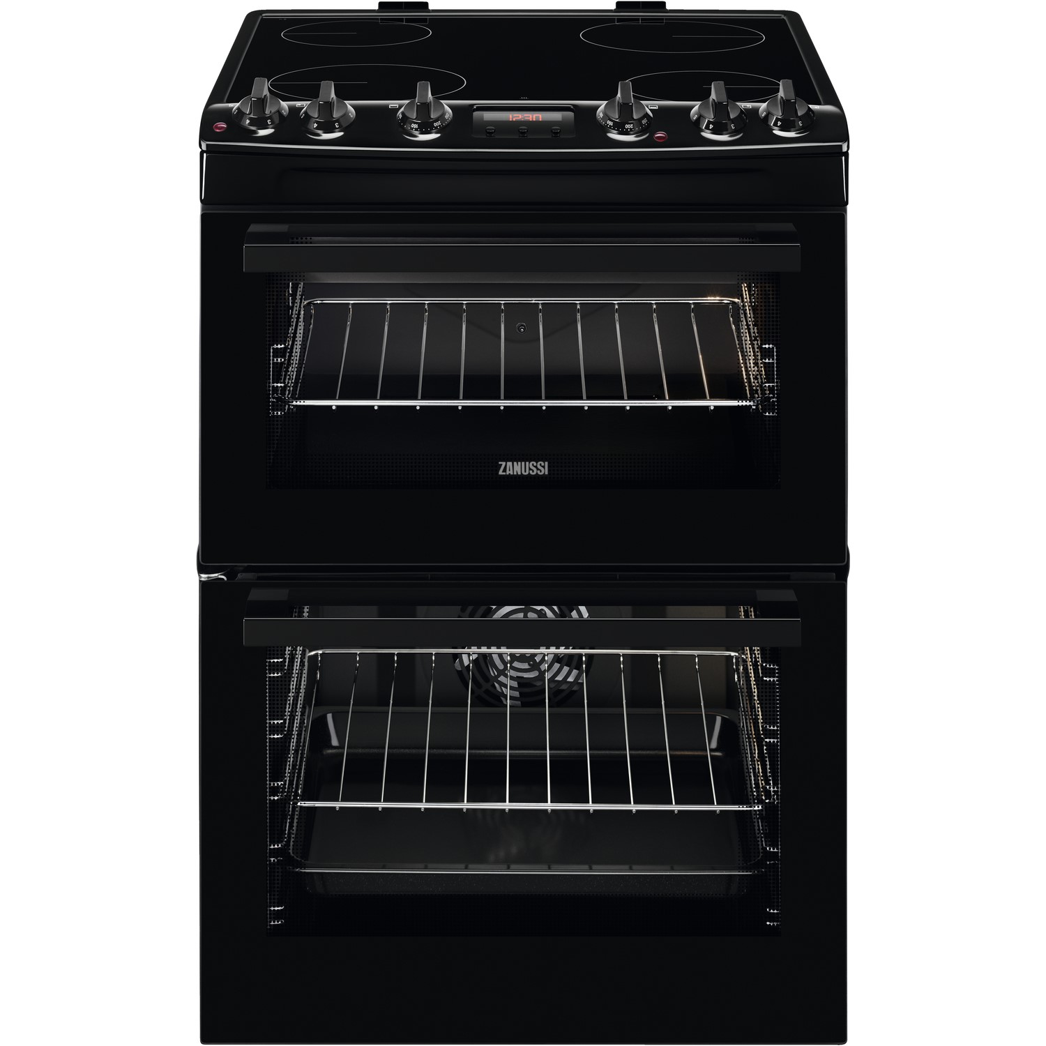 Refurbished Zanussi ZCV66250BA 60cm Double Oven Electric Cooker with Catalytic Liners Black