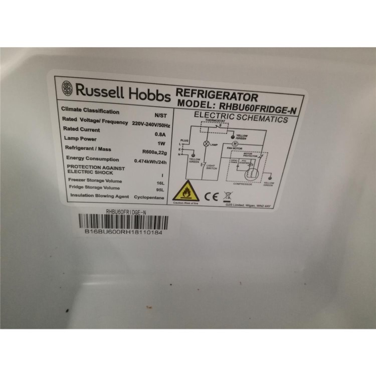 Refurbished Russell Hobbs RHBU60FRIDGE-N Integrated 111 Litre Fridge Built-under Fridge