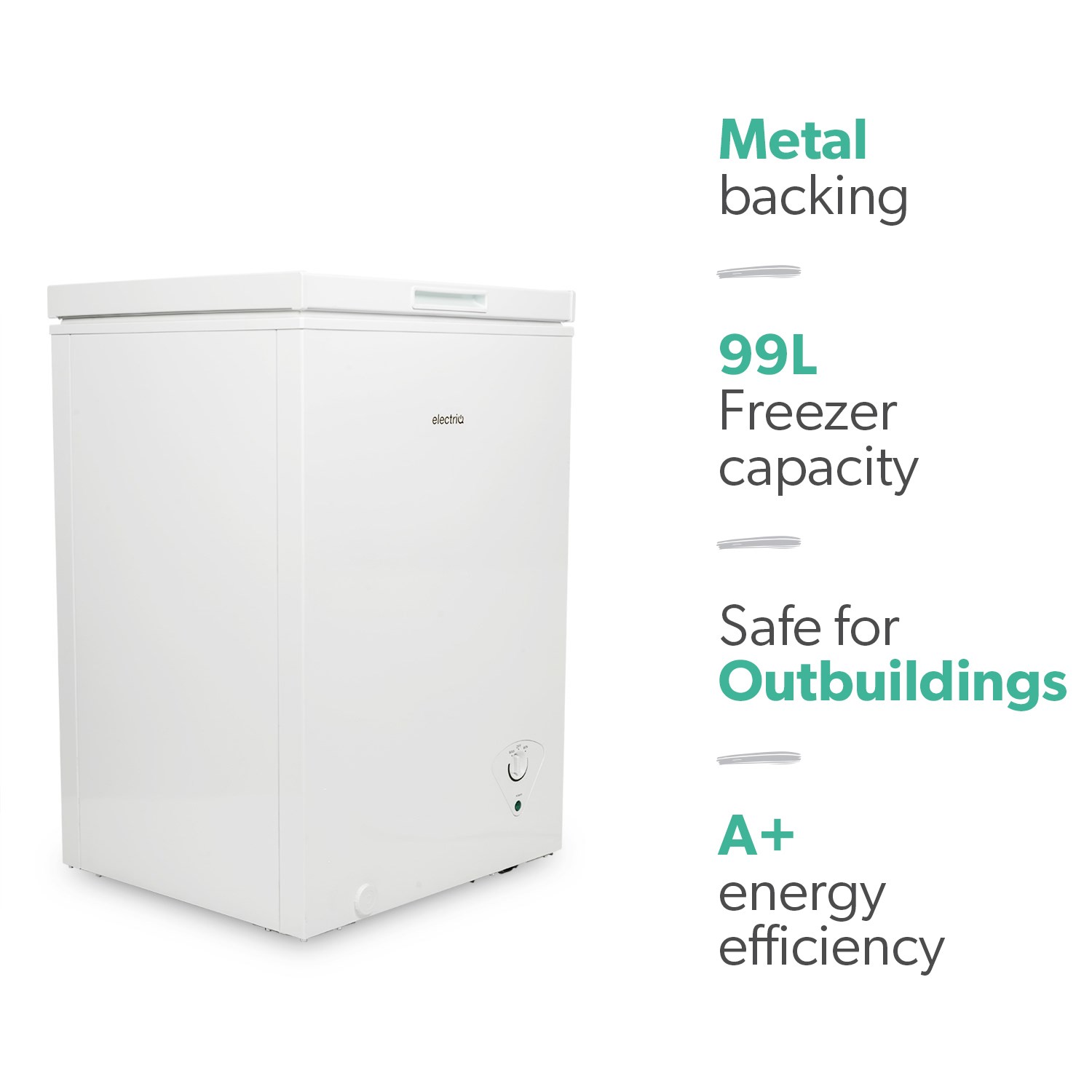 electriQ 99 Litre Chest Freezer 52cm Deep 60cm Wide White EQCHESTSB99