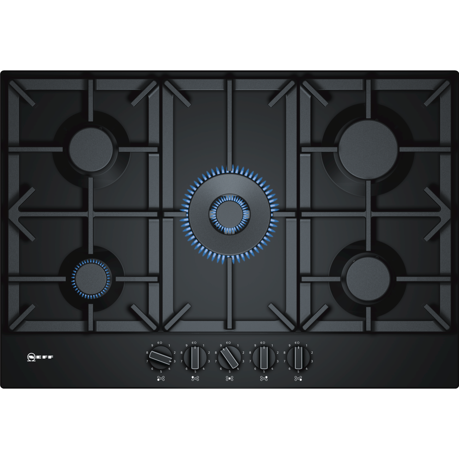 Refurbished Neff N70 T27DS59S0 75cm 5 Burner Gas Hob Black With Cast Iron Pan Stands