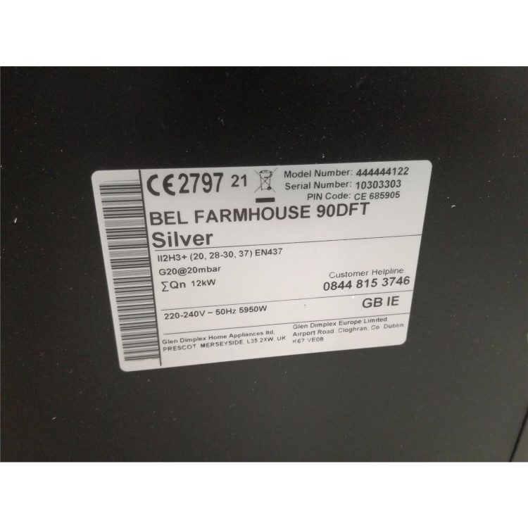 Refurbished Belling Farmhouse 90DFT 90cm Dual Fuel Range Cooker Silver