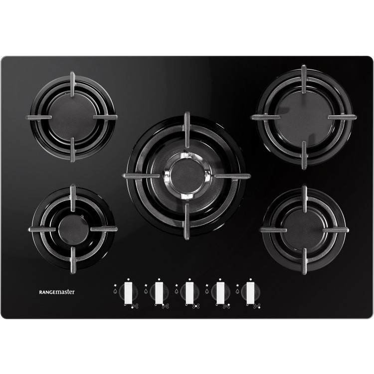 Refurbished Rangemaster RMB70HPNGFGL 73cm 5 Burner Gas Hob Black Glass