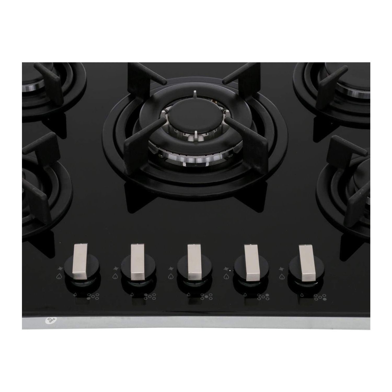 Rangemaster 73cm 5 Burner Black Glass Gas Hob with Wok Burner