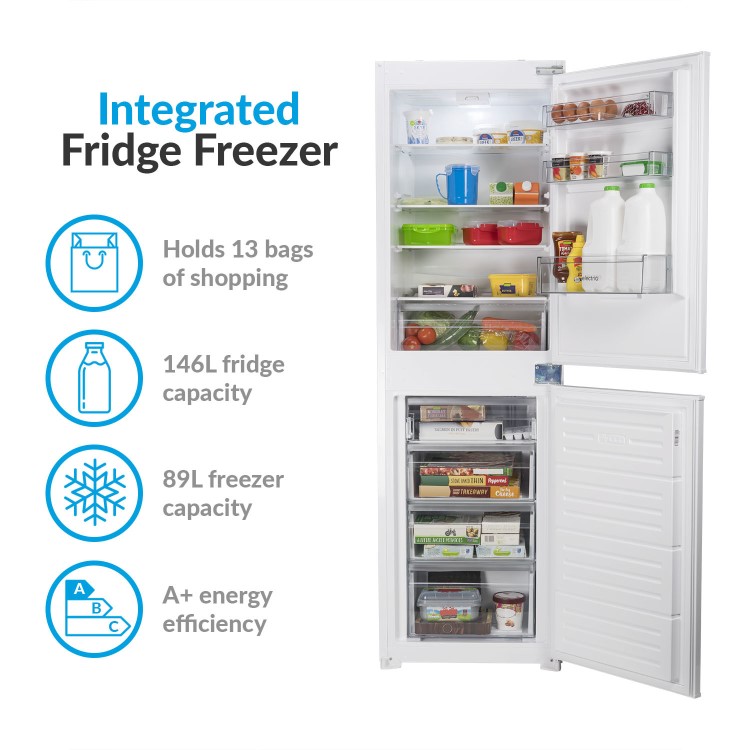 GRADE A3 - electriQ 235 Litre Integrated Fridge Freezer 50/50 Split 177cm Tall  54cm Wide - White