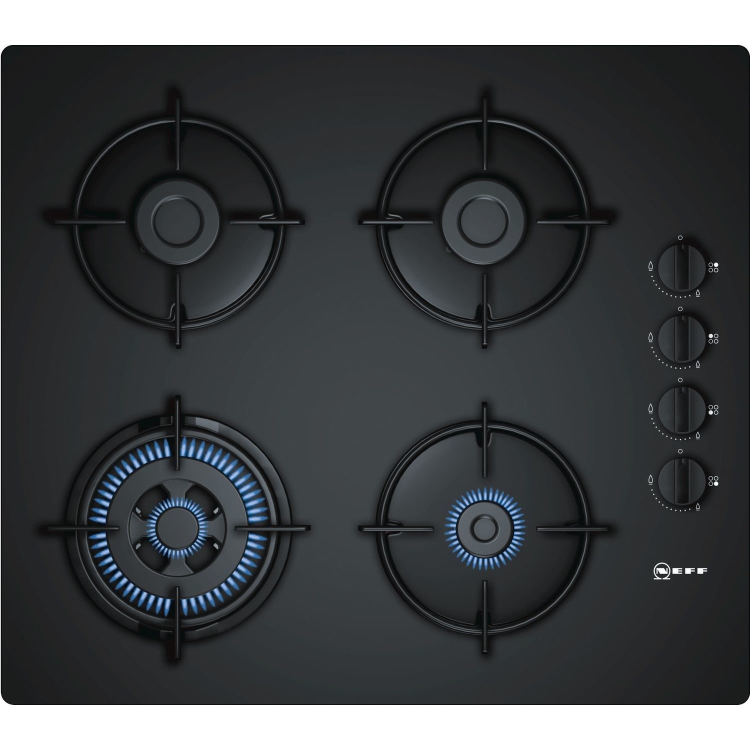 Refurbished Neff T26CR51S0 N30 60cm 4 Burner Gas-on-glass Hob With Side Controls Black