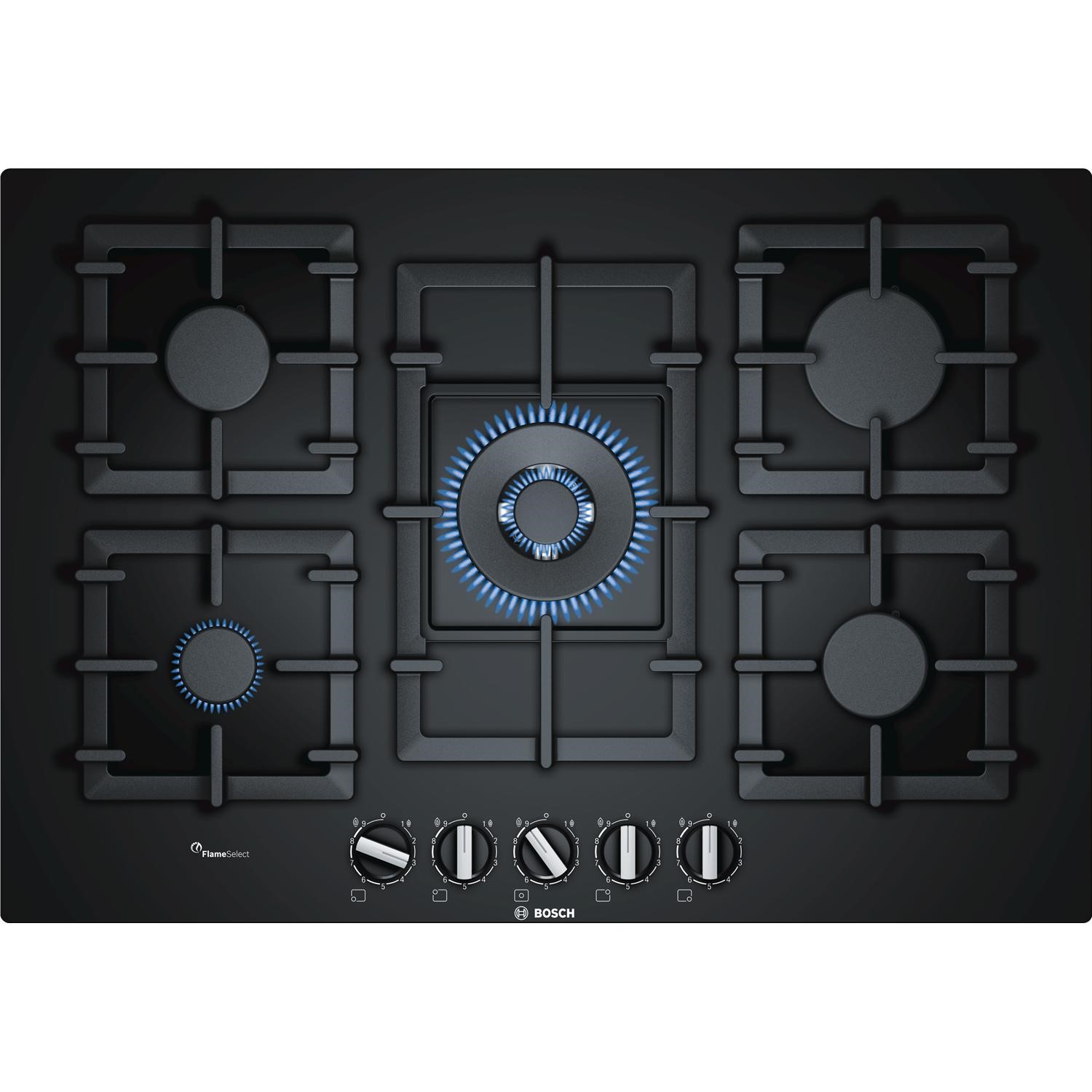 Bosch Serie 6 75cm Tempered Glass 5 Burner Gas Hob - Black