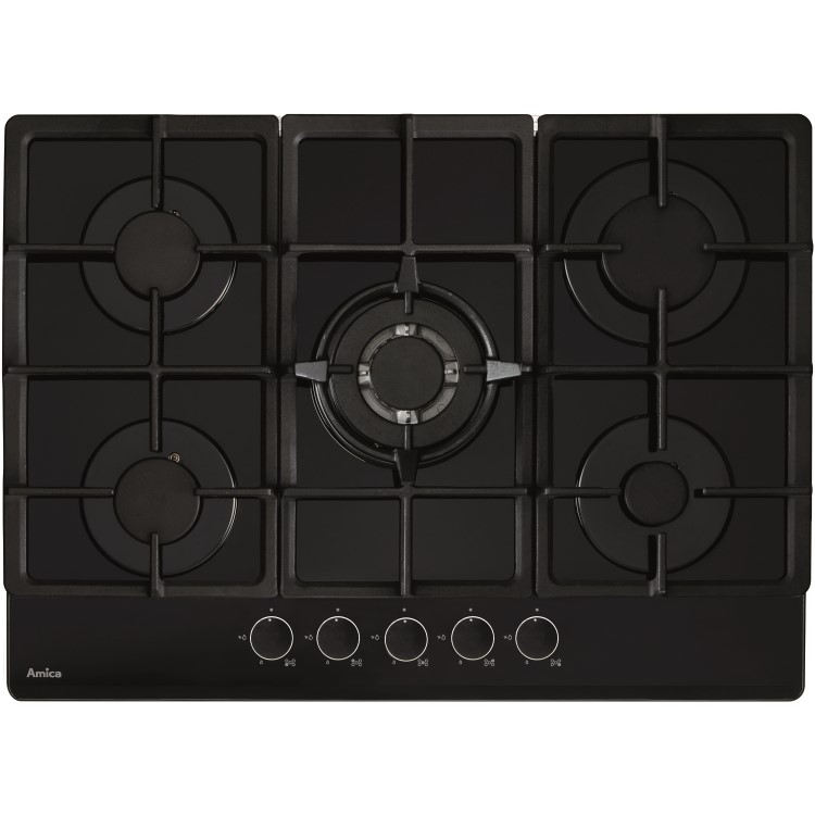 Refurbished Amica AGVH7300BL 70cm 5 Burner Gas Hob Black
