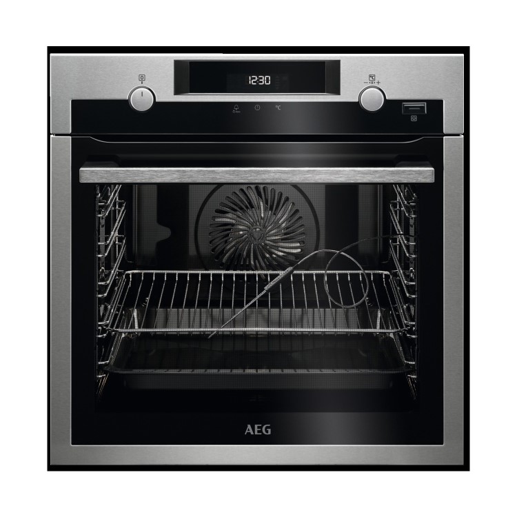 Refurbished AEG 6000 BPS556020M Pyrolytic 60cm Single Built In Electric Oven with Food Sensor Stainless Steel