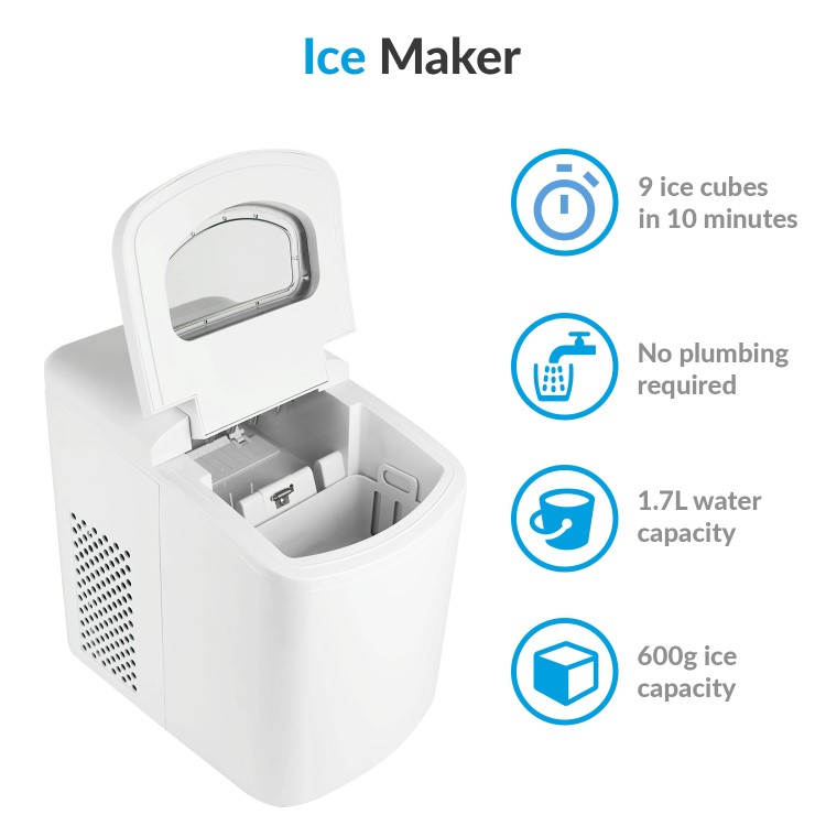 GRADE A1 - electriQ Counter Top Ice Maker in White