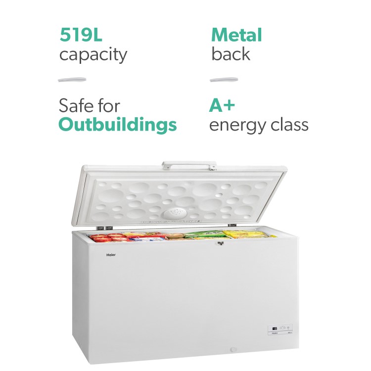 GRADE A2 - Haier HCE519R 165cm Wide 519L Chest Freezer With Fast Freeze - White