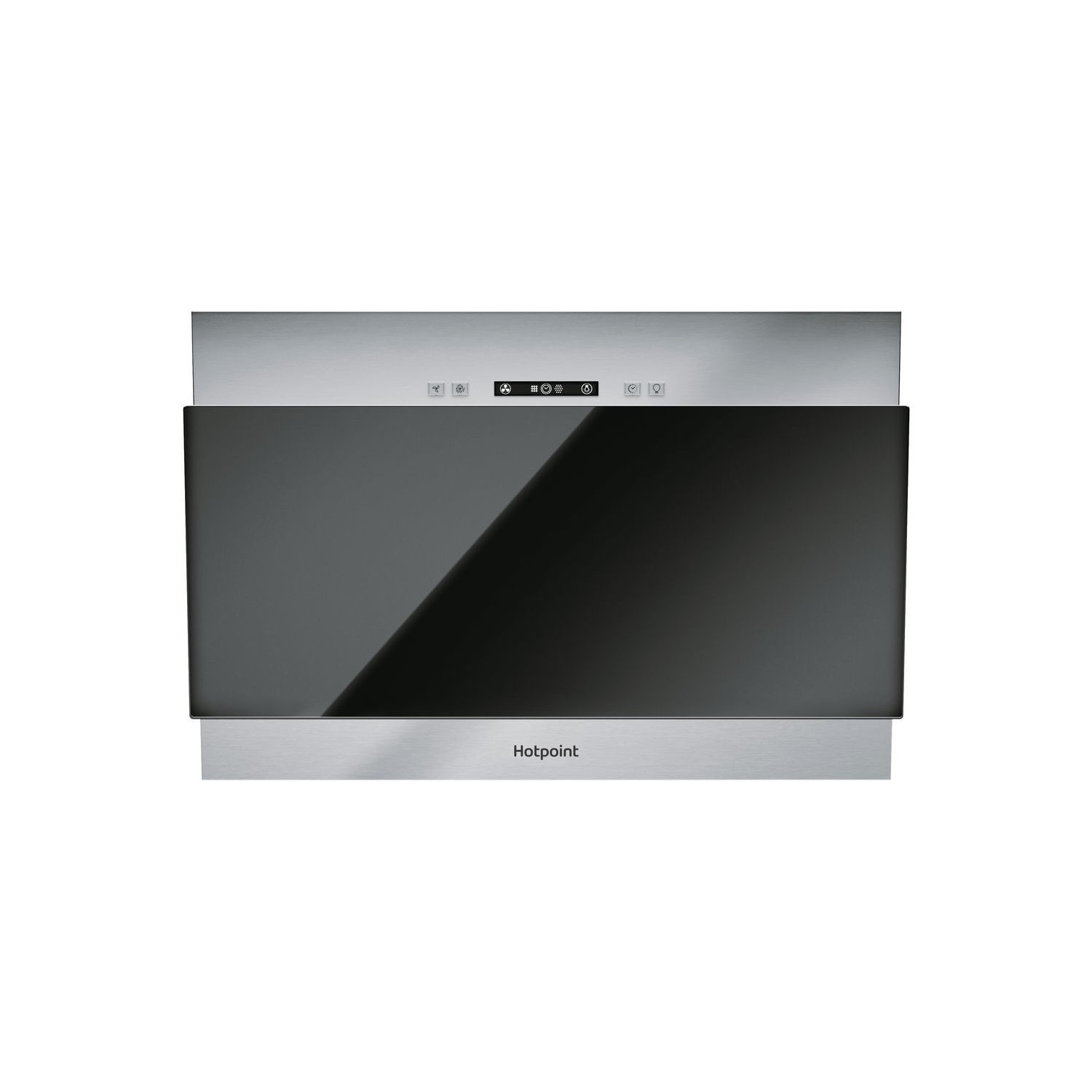 Refurbished Hotpoint PHVP64FALK 60cm Touch Control Angled Cooker Hood - Black Glass & Stainless Stee