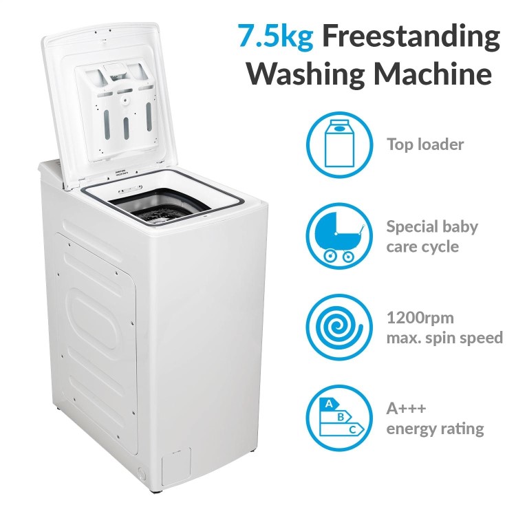 Refurbished electriQ 7.5kg 1200rpm Freestanding Top Loading Washing Machine - White