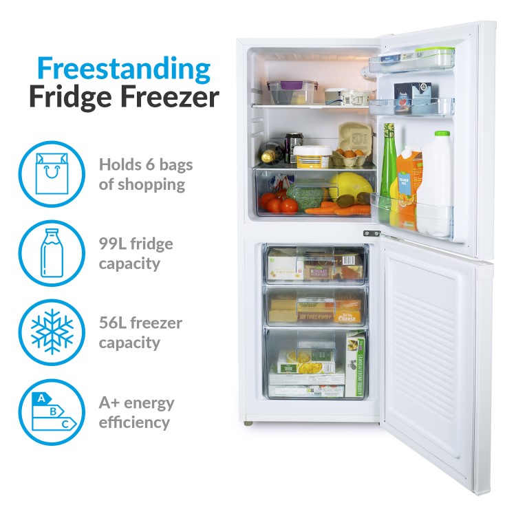 GRADE A3 - electriQ EQFF130 155 Litre Freestanding Fridge Freezer 50/50 Split A+ Energy Rating 50cm Wide - White