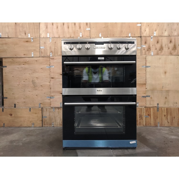 Refurbished Amica AFC6550SS 60cm Double Oven Electric Cooker with Ceramic Hob Stainless Steel