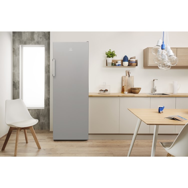 Refurbished Indesit SI61S1 Freestanding 323 Litre Tall Larder Fridge Silver 