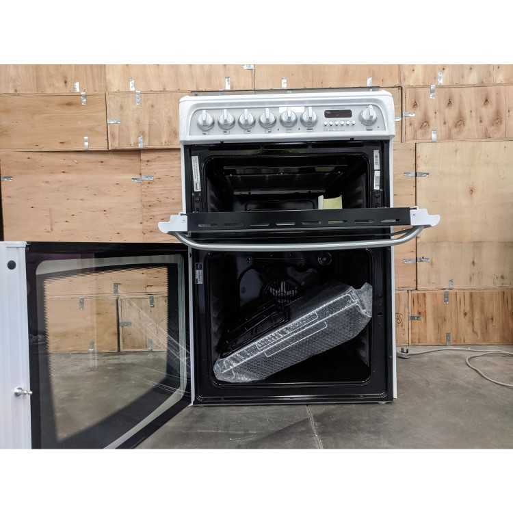 Refurbished Hotpoint Harrogate CH60DHWF 60cm Double Oven Dual Fuel Cooker with Lid White