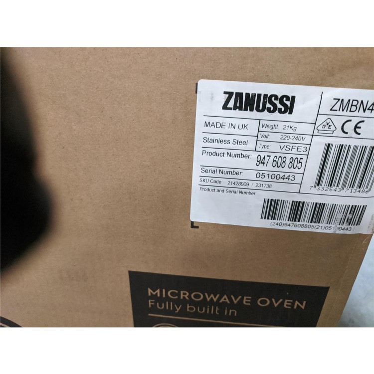 Refurbished Zanussi ZMBN4SX Serie 20 Built In 25L 900W Microwave Black
