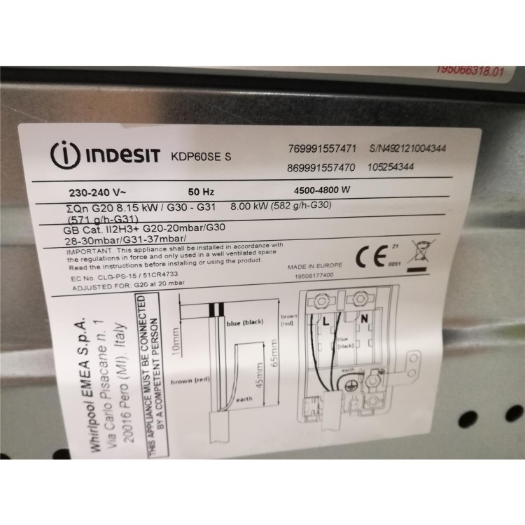 Refurbished Indesit KDP60SE 60cm Dual Fuel Cooker
