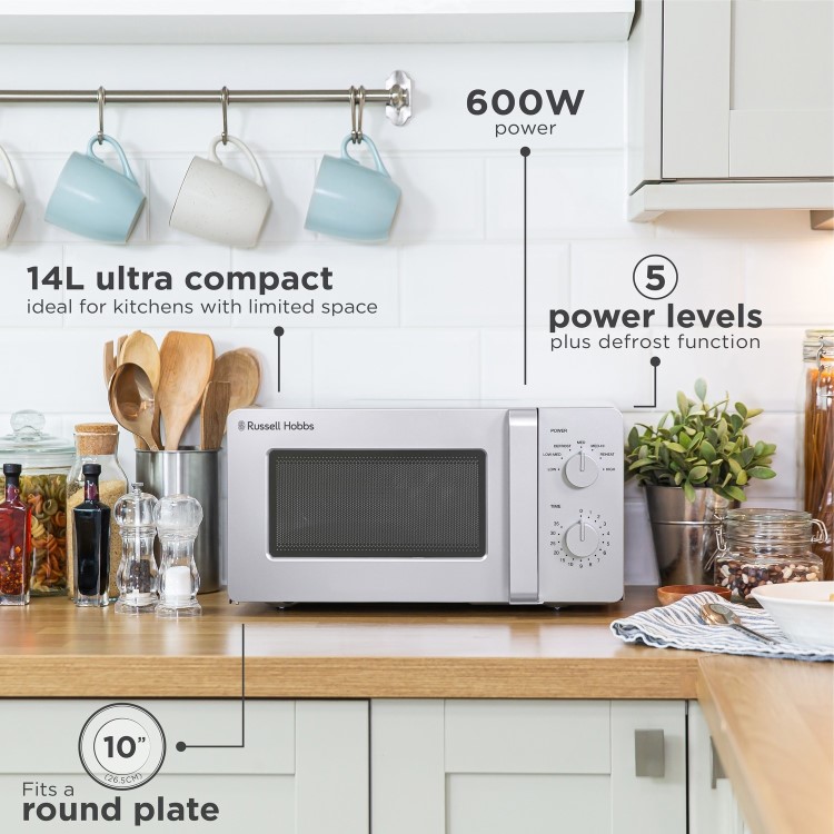 Refurbished Russell Hobbs RHM1401S 14L Compact Microwave Oven - Silver
