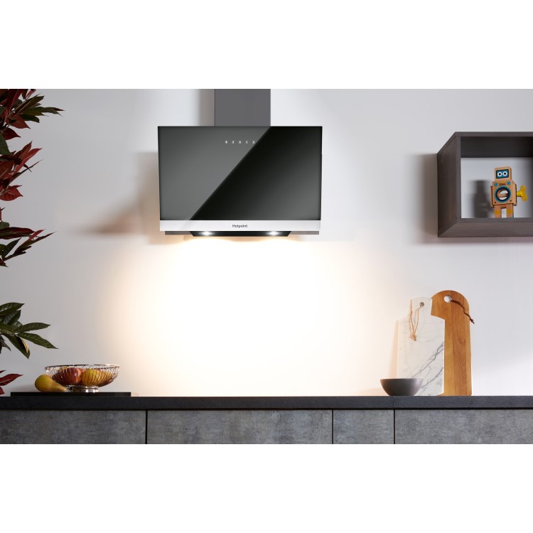Hotpoint PHVP87FLTK 80cm Angled Cooker Hood in Black