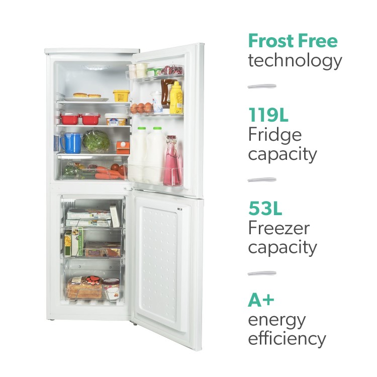 GRADE A2 - electriQ EQFS50152FF 172 Litre Freestanding Fridge Freezer 50/50 Split Frost Free 50cm Wide - White