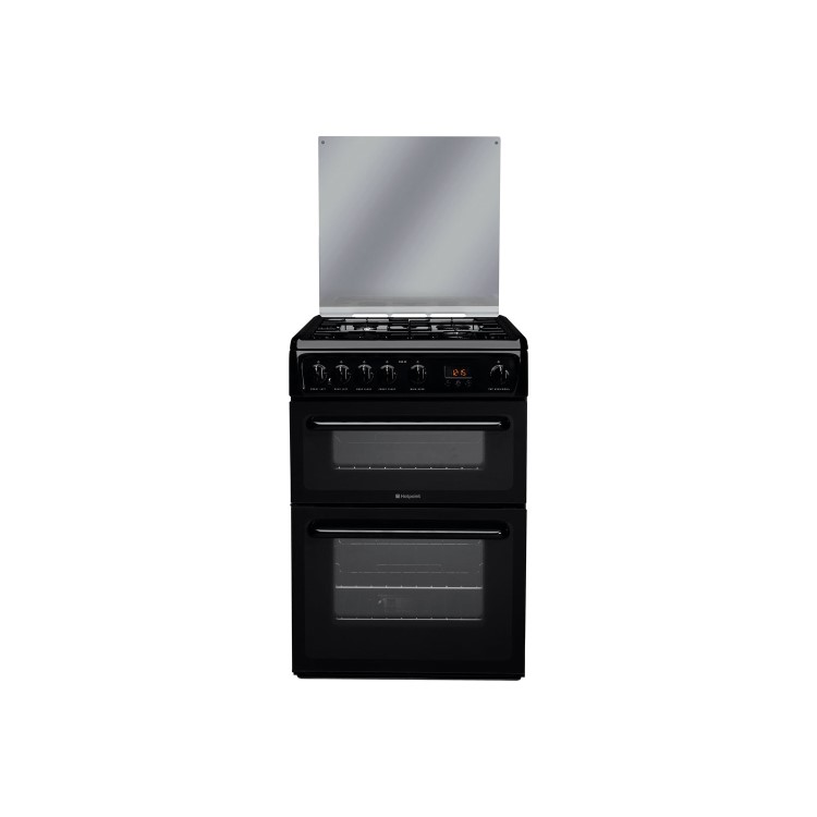 Hotpoint 60cm Double Oven Gas Cooker with Lid - Black