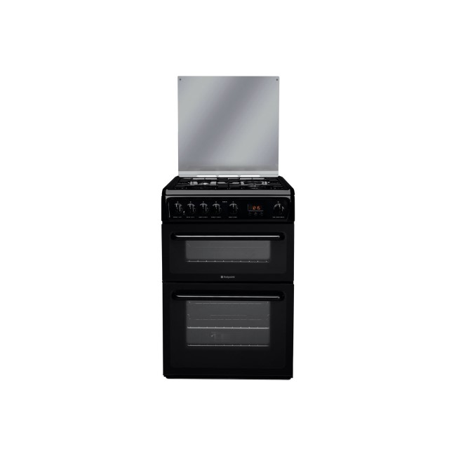 GRADE A2 - Hotpoint HAGL60K 60cm Double Oven Gas Cooker With Lid Black