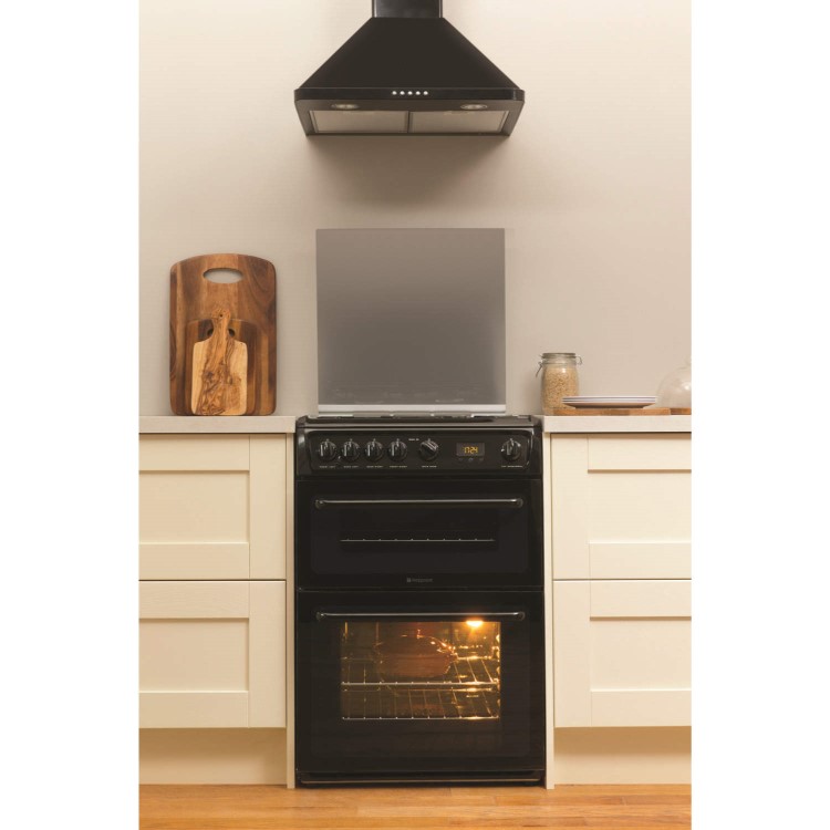 Hotpoint 60cm Double Oven Gas Cooker with Lid - Black