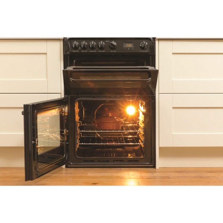 Hotpoint 60cm Double Oven Gas Cooker with Lid - Black