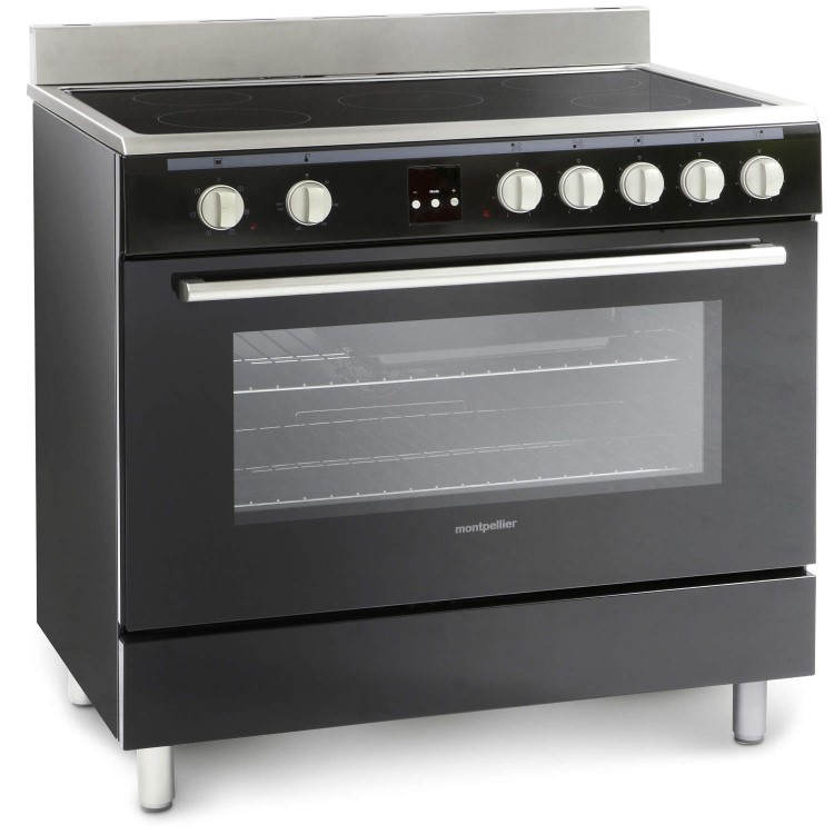 GRADE A1 - Montpellier MR90CEMK 90cm Electric Single Oven Range Cooker With Ceramic Hob Black