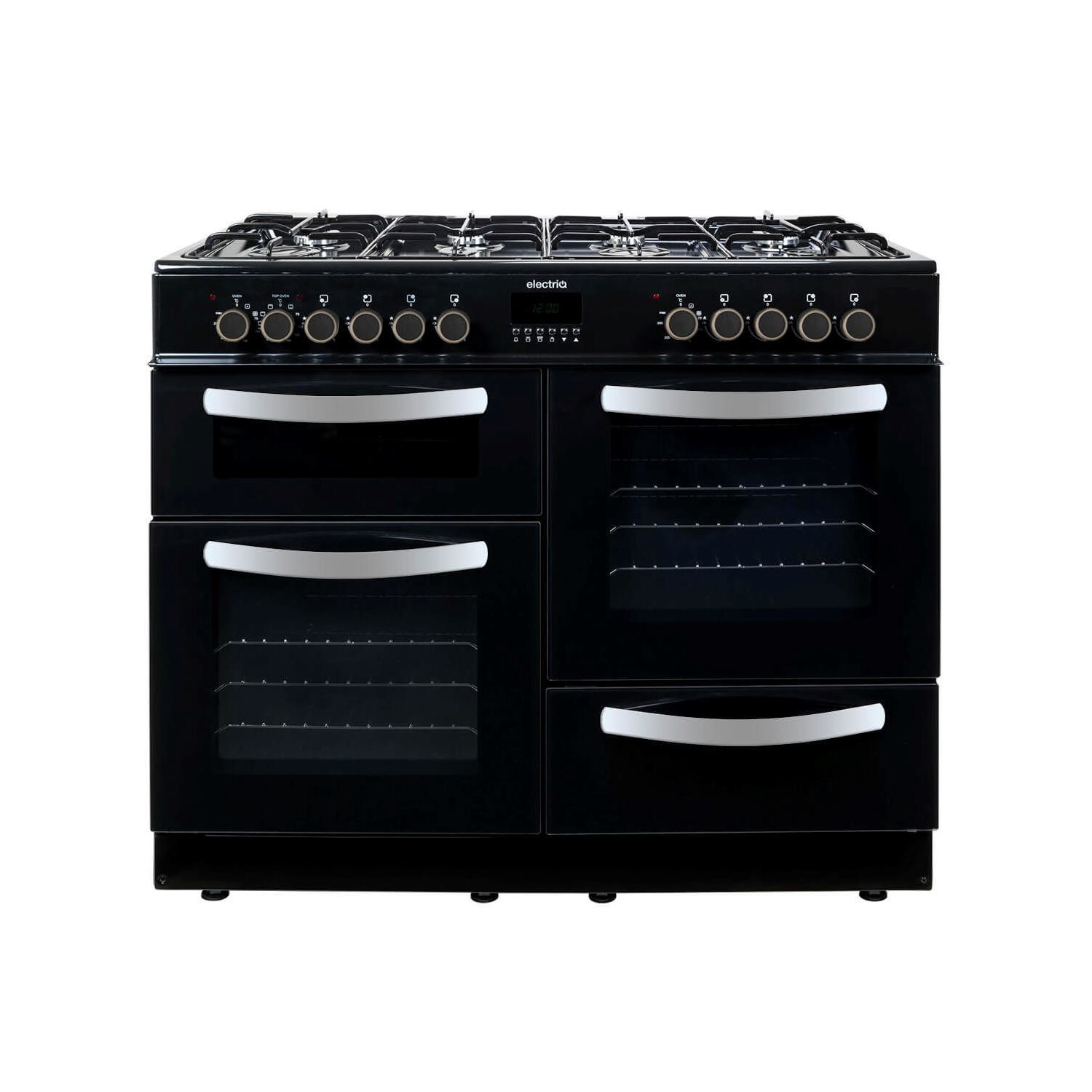 electriQ 100cm Dual Fuel Double Oven Range Cooker - Black