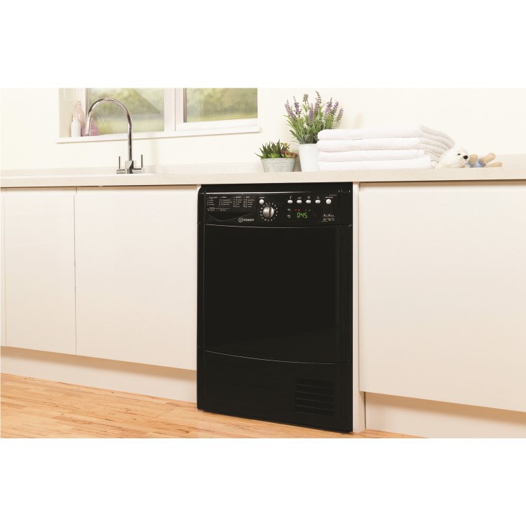 Refurbished Indesit EcoTime IDCE8450BKH Freestanding Condenser 8KG Tumble Dryer Black
