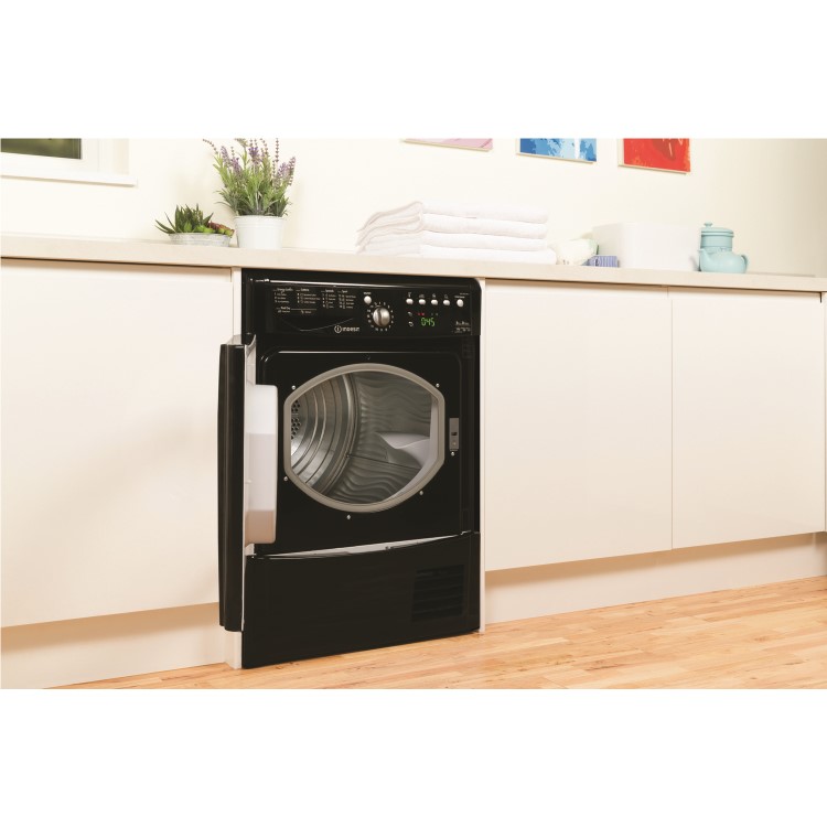 Refurbished Indesit EcoTime IDCE8450BKH Freestanding Condenser 8KG Tumble Dryer Black