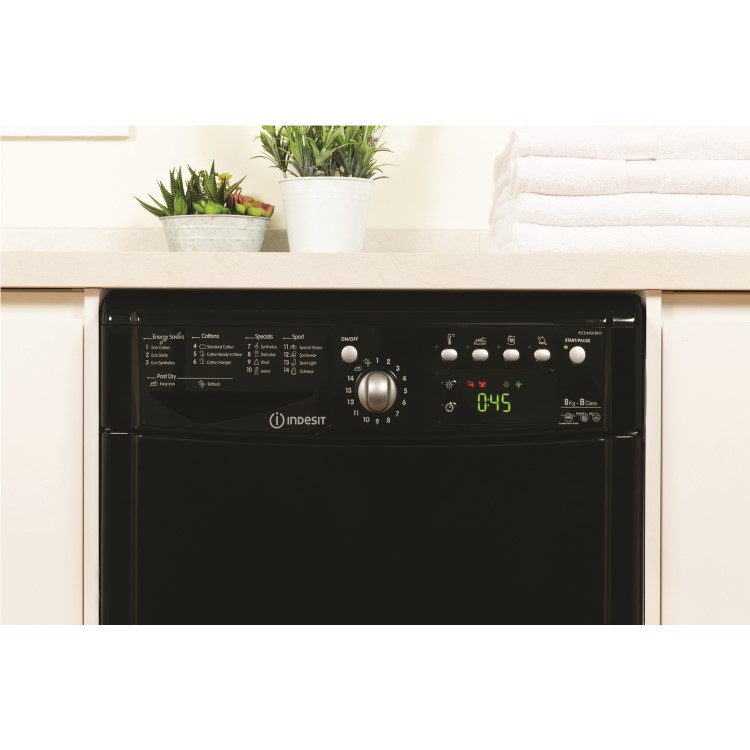 Refurbished Indesit EcoTime IDCE8450BKH Freestanding Condenser 8KG Tumble Dryer Black