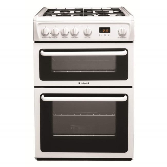 Hotpoint 60cm Double Oven Gas Cooker White HAG60P Appliances Direct