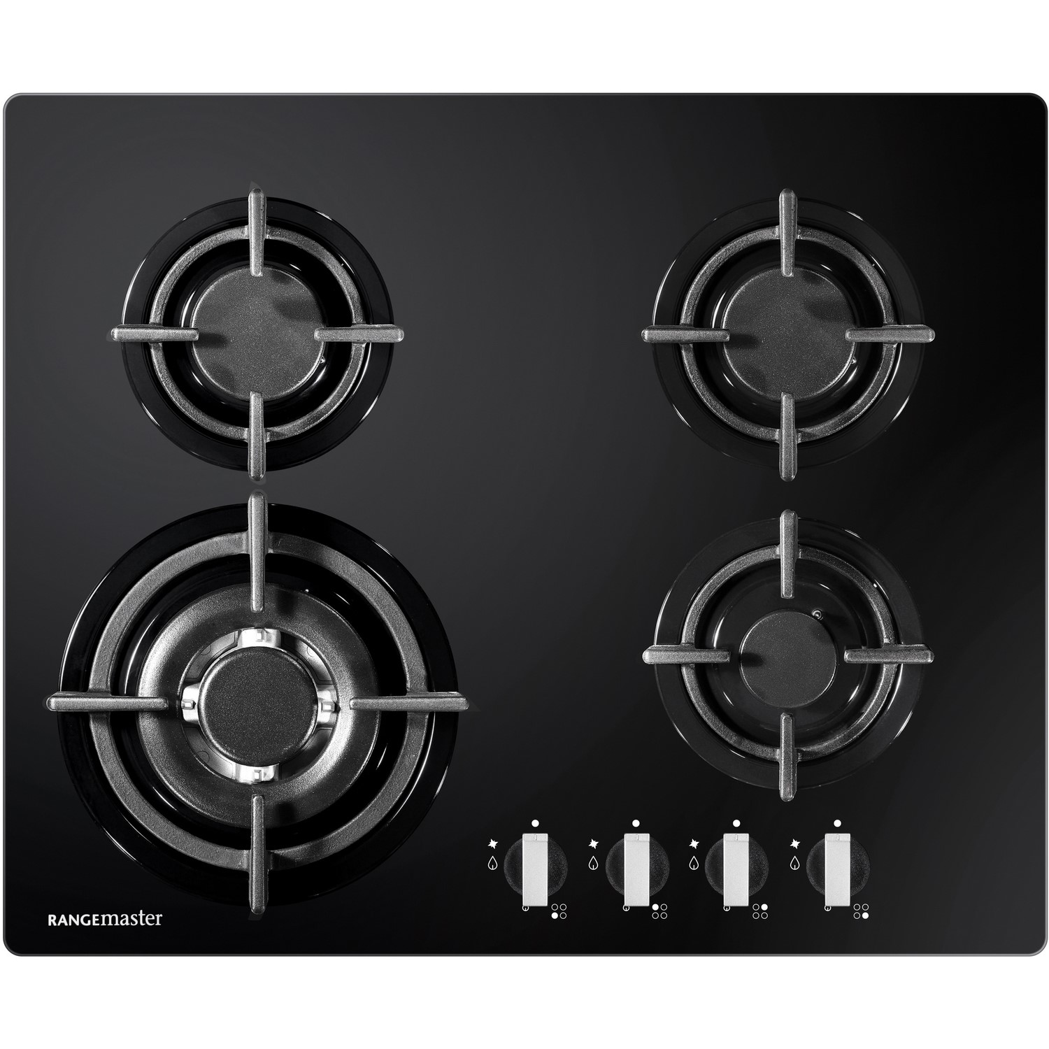 Rangemaster 58cm Gas on Glass 4 Burner Gas Hob - Black