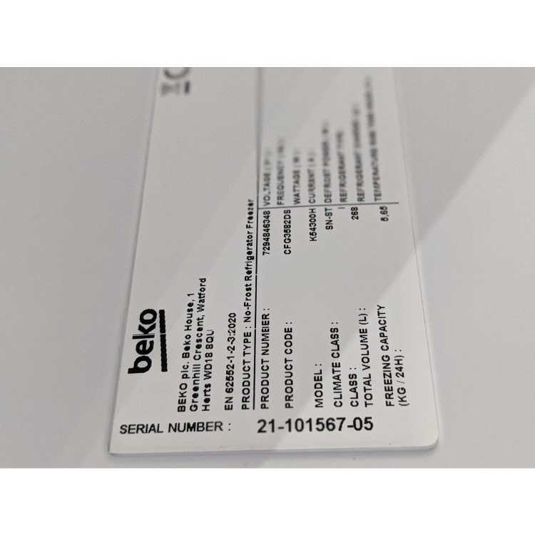 Refurbished Beko CFG3582DS Freestanding 261 Litre 50/50 Frost Free Fridge Freezer With Water Dispenser Silver