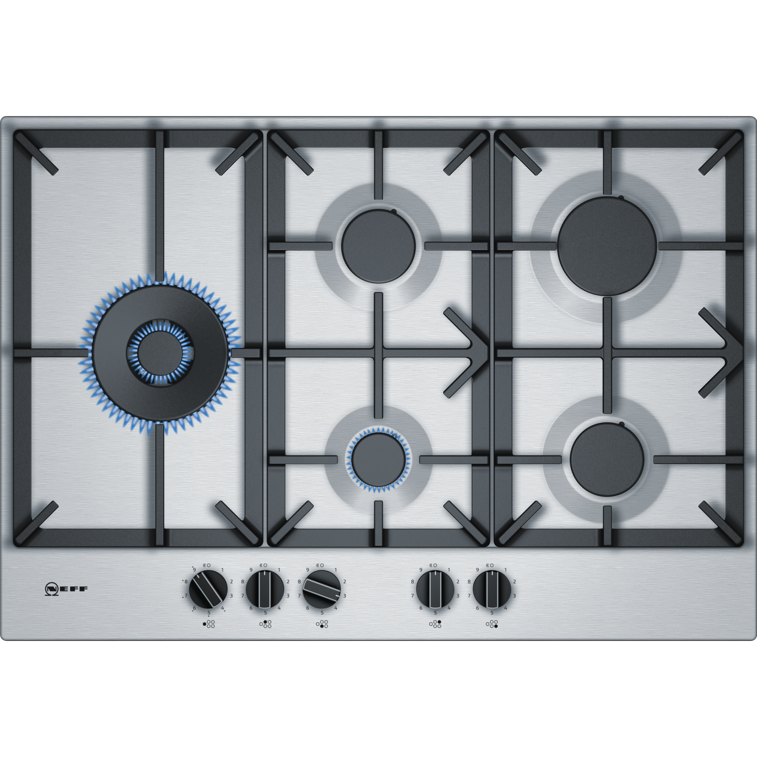 Refurbished Neff N70 T27DS79N0 75cm 5 Burner Gas Hob with Cast Iron Pan Stands Stainless Steel