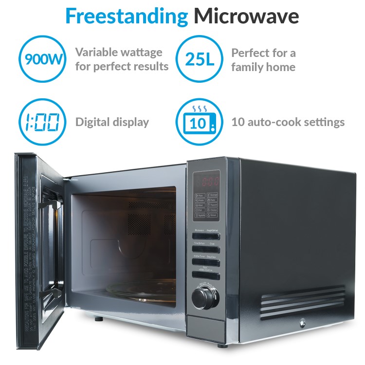 GRADE A1 - electriQ 25L 900W Freestanding Microwave with Digital Display in Black