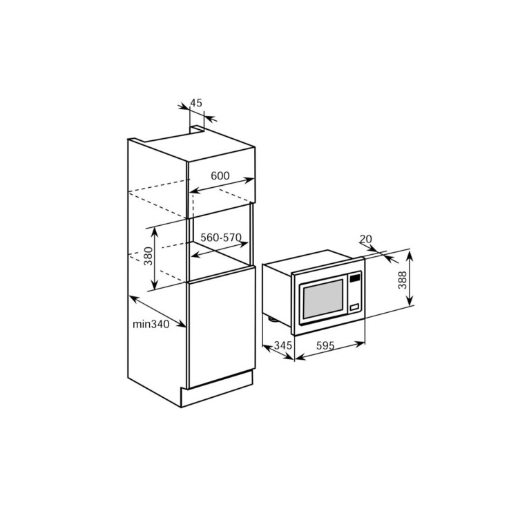 electriQ Built-In 800W Microwave with Grill - Stainless Steel