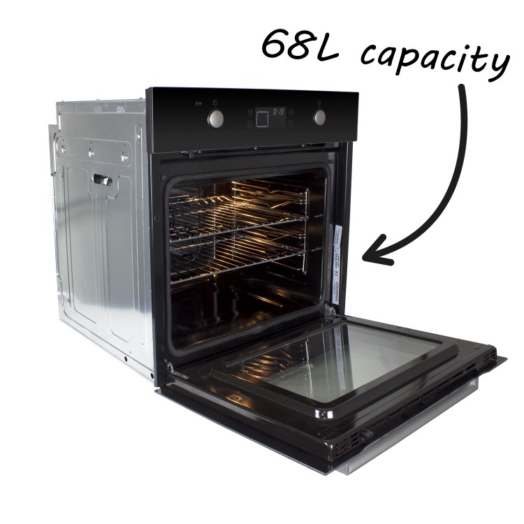electriQ 68L Plug In Pyrolytic Self Cleaning Electric Single Oven - Black