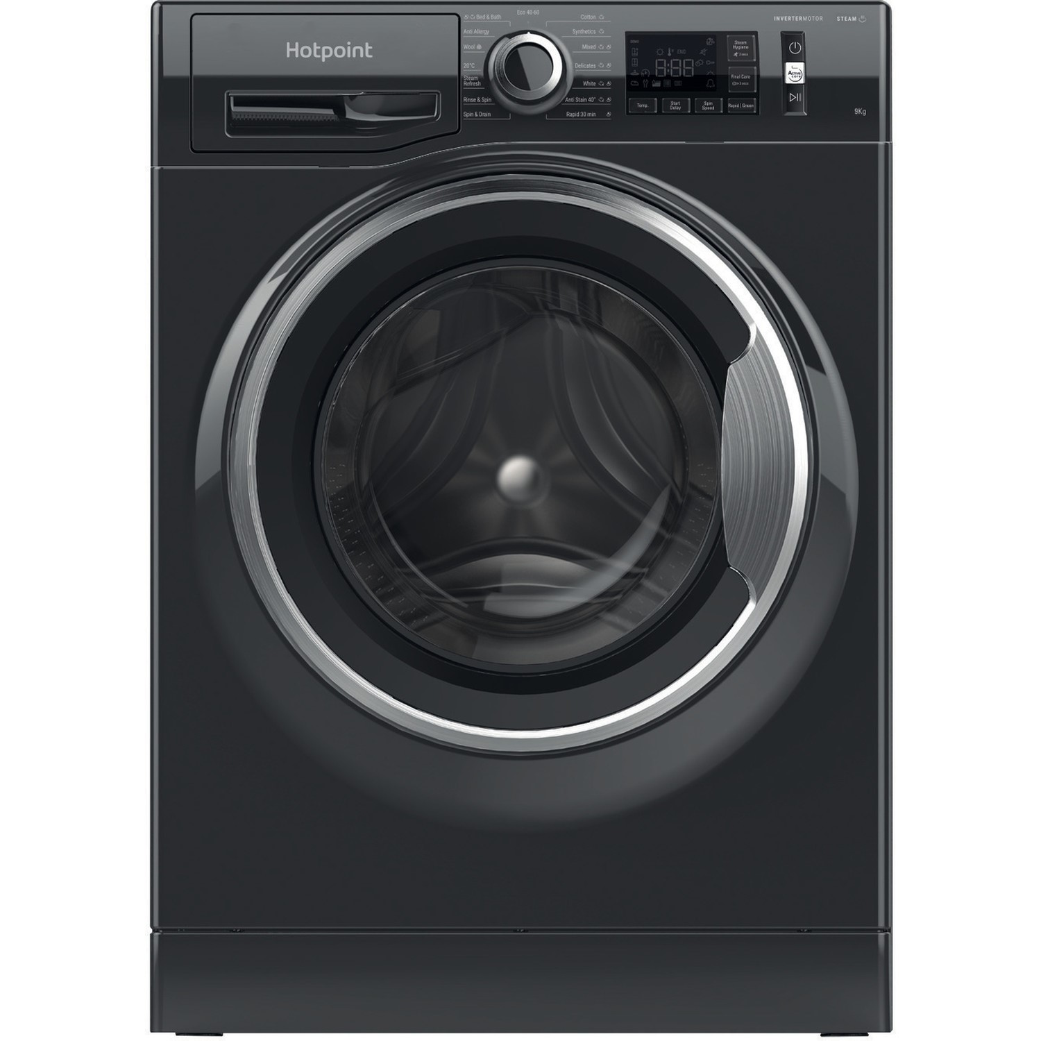 Refurbished Hotpoint NM11945BCAUKN Freestanding 9KG 1400 Spin Washing Machine Black