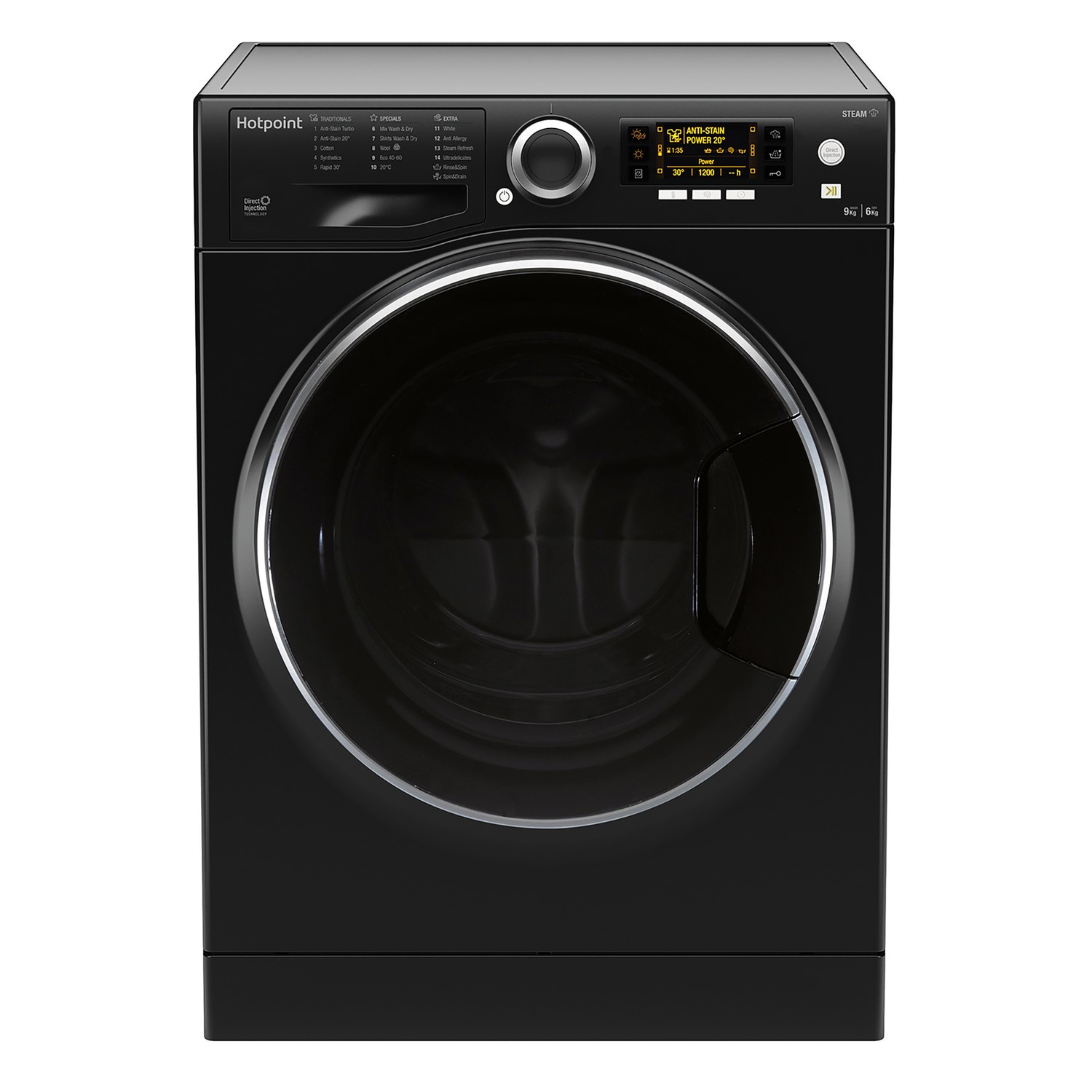 Refurbished Hotpoint RD966JKDUKN Freestanding 9/6KG 1600 Spin Washer Dryer Black